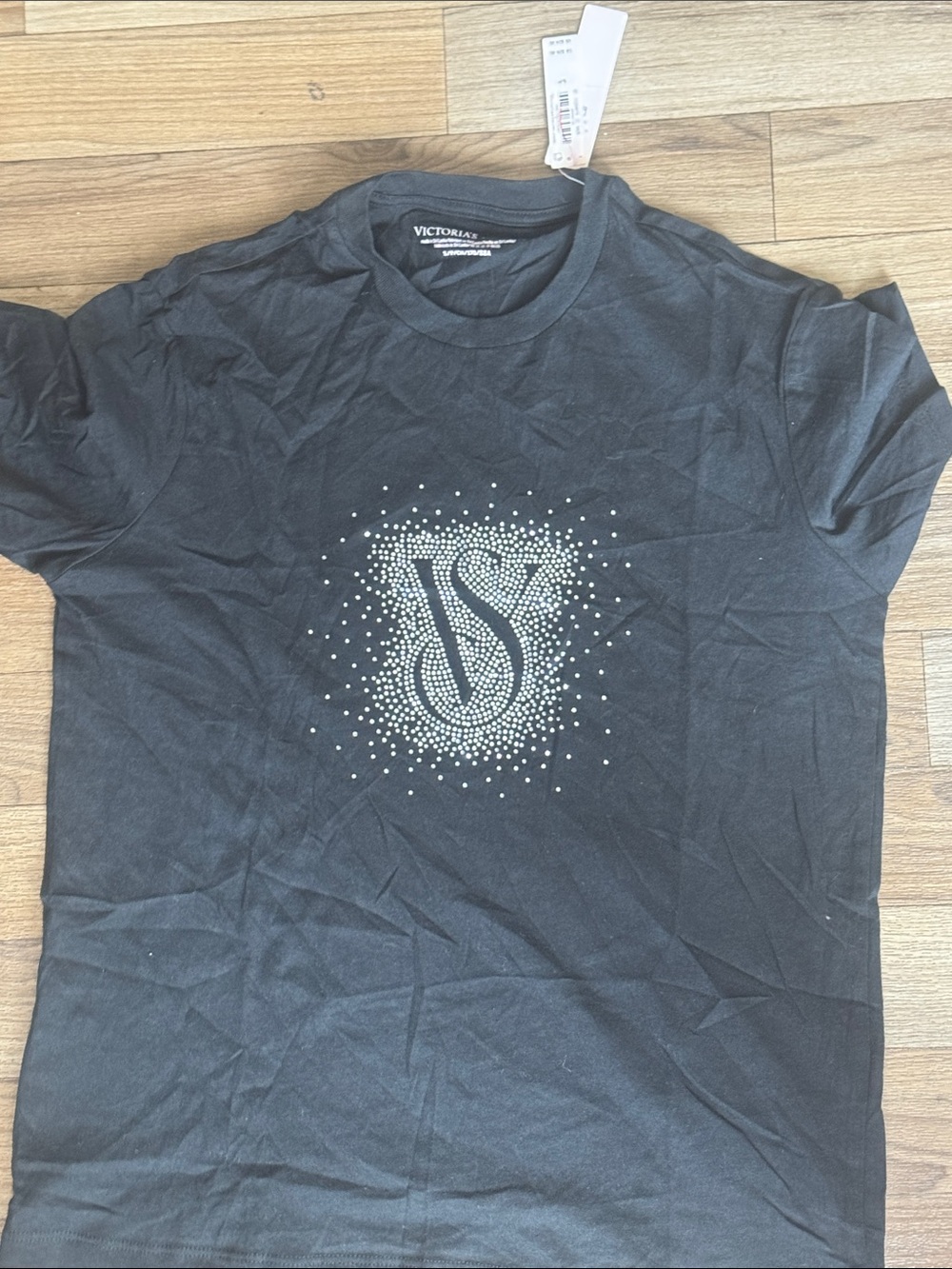 Victoria's Secret Black Short-Sleeve Tee with Crystal Logo